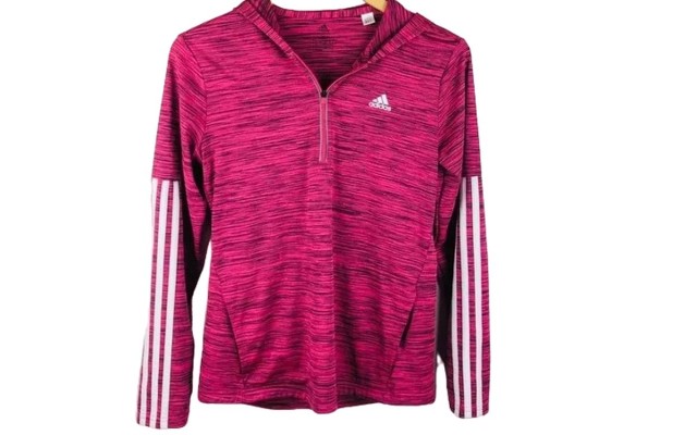  Ladies Climalite Three-Stripe Lightweight Quarter Zip Workout Exercise Hoodie (Small, Pink)