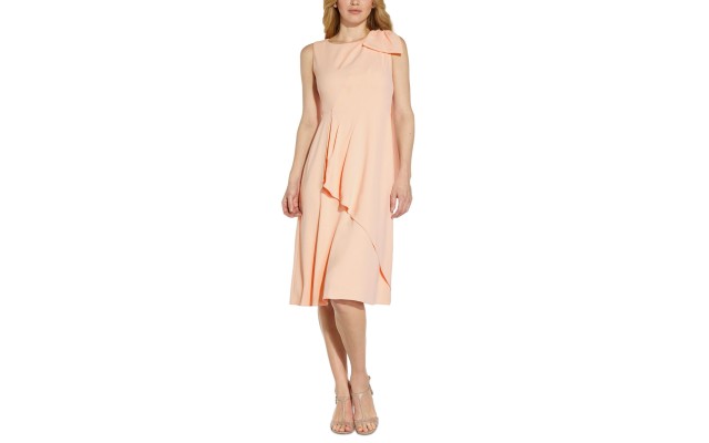  Womens Divine Crepe Fit & Flare Midi Dress, Light Pink/6