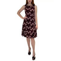 Adrianna Papell Womens Godet Lace Fit & Flare Dress, Pink/ Burgundy, 2