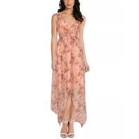 Adrianna Papell Womens Plus Size Floral Handkerchief-Hem Dress, Light Pink/22