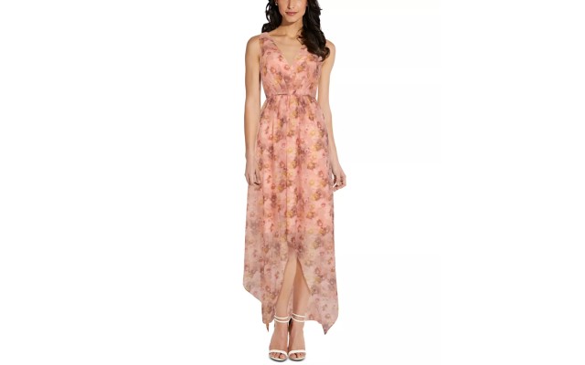  Womens Plus Size Floral Handkerchief-Hem Dress, Light Pink/22