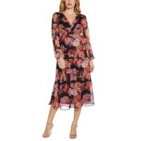 Adrianna Papell Women’s Plus Size Metallic Chiffon Tiered Dress, Multicolor, 16