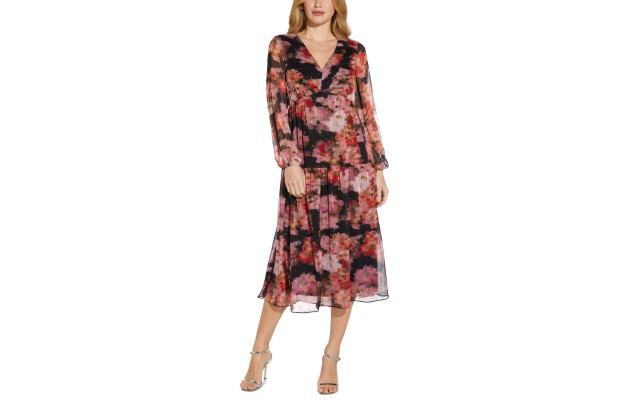  Women’s Plus Size Metallic Chiffon Tiered Dress, Multicolor, 16