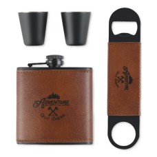 Adventure Men’s Deluxe Flask & Bottle Opener Gift Set, Brown