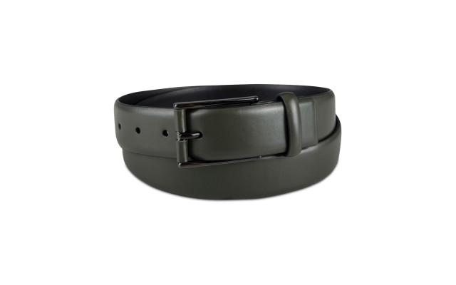  Men’s Alfatech Stretch Faux-Leather Wrapped Buckle Dress Belt, Green, Small