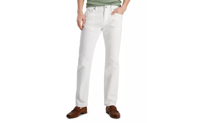 ALFANI Men’s Five-Pocket Straight-Fit Twill Pants, White, 36×30