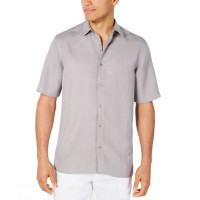 Alfani Men’s Lagoon Stretch Linen Blend Classic Fit Shirt (Gray, S)