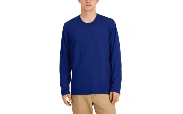  Men’s Long Sleeve Supima Crewneck T-Shirt, Navy, Large