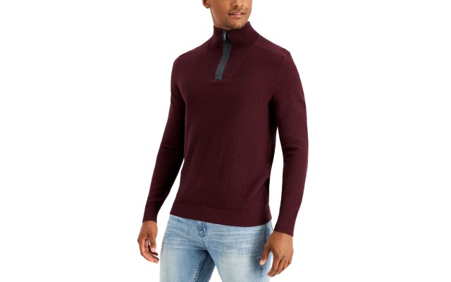  Mens Quarter-Zip Sweaters, Red Plum, Small