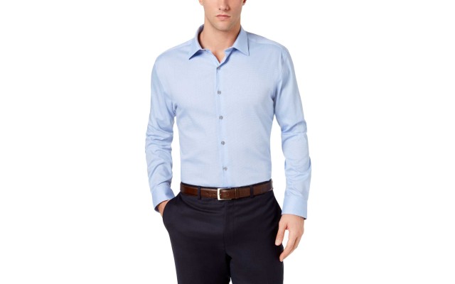  Men’s Reg/Classic Fit Performance Stretch Step Twill Textured (Blue,16-16.5/32-33)