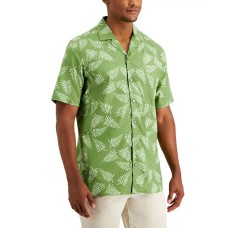 Alfani Men’s Regular-Fit Fern-Print Camp Shirt, Green, XX-Large