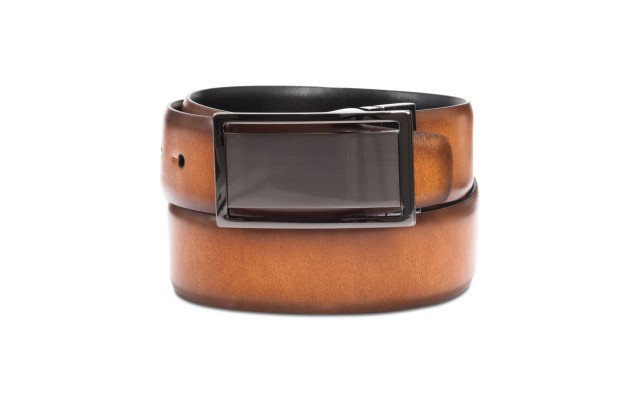  Men’s Reversible Textured  Plaque Belt, Tan, 30