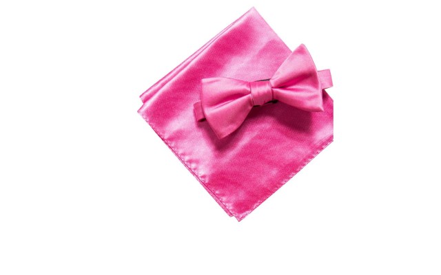  Men’s Satin Cocktail Party Bow Ties & Pocket Square Sets, Pink