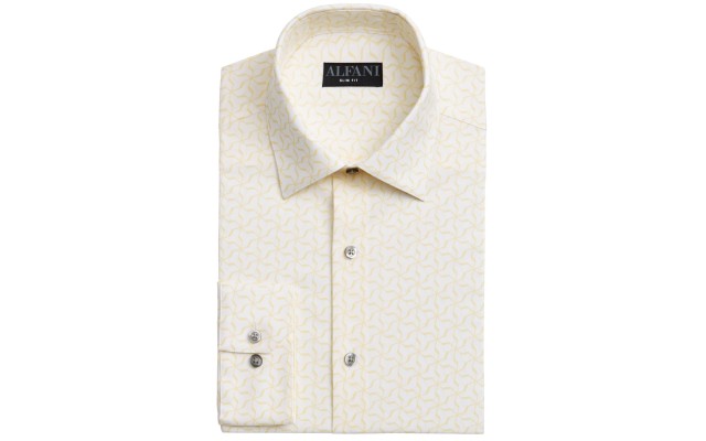  Men’s Slim Fit 2-Way Stretch Performance Dress Shirt, Yellow/White, X-Large 17/17.5 – 36/37