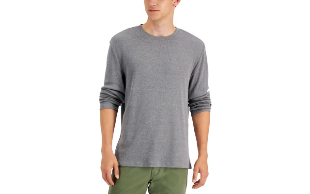  Men’s Textured Crewneck Shirt, Gray/S