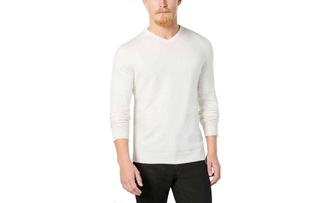  Men’s V-Neck Sweater, 3XL, Cream