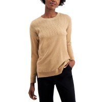 Alfani Metallic-Detail Vented-Hem Sweater, in Regular & Petite, Brown, Small