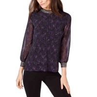 Alfani Petite Printed Embellished-Neck Top PM Purple