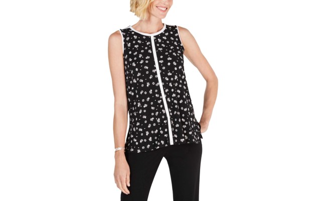 Piped-Trim Top (Black/White, Small)