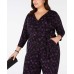  Woman’s Belted Printed Jumpsuit (Black/Purple, 3X)