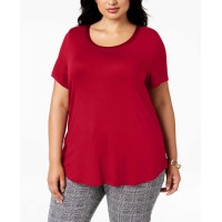 Alfani Women’s Plus Size Satin-Trimmed Top T-Shirts, Red, 0X Plus