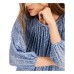  Womens Blue Sequined 3/4 Sleeve Scoop Neck Peasant Top Size XS