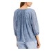  Womens Blue Sequined 3/4 Sleeve Scoop Neck Peasant Top Size XS