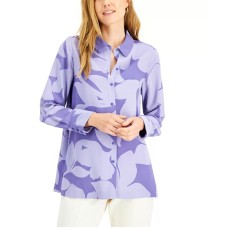 Alfani Womens Button-Front Top, Lilac, Small