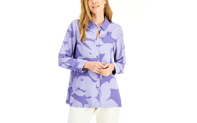  Womens Button-Front Top, Lilac, Small
