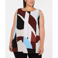 ALFANI Womens Jewel Neck Casual Top, Black, 1X