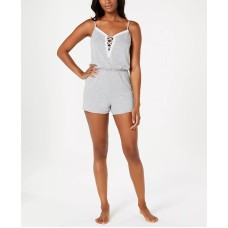 Alfani Womens Lace-up Knit Pajama Romper, Gray, XXXL