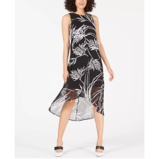 Alfani Womens Petite Printed High-Low Dress, Black, 4P