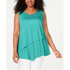 Alfani Womens Plus Asymmetrical Shirt Pullover Top, Lagoon Reef, 0X