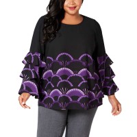 Alfani Women’s Plus Size Printed Tiered Sleeve Blouses, Black/Purple, 1X