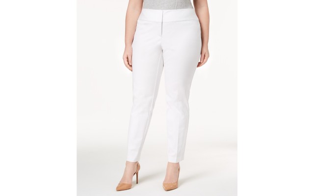  Womens Plus Tummy Slimming Flat Front Straight Leg Pants Natural  White 24W