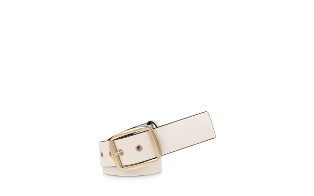  Women’s Buckle Eyelet Belt, Cream/Gold, Large