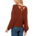  Juniors’ Mixed-Knit Strappy-Back Sweater, Umber, X-Large
