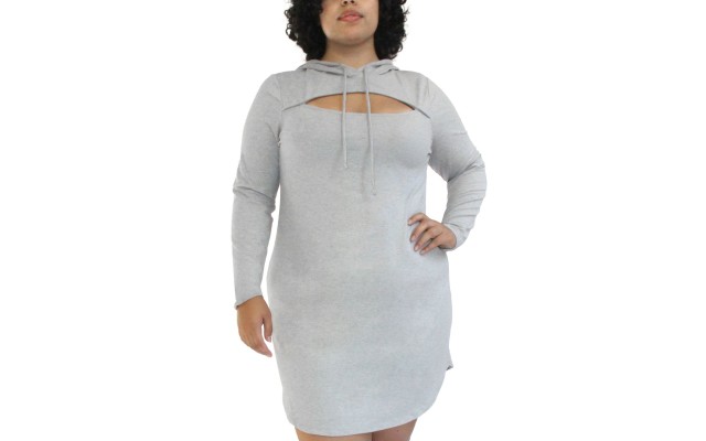  Womens Trendy Plus Size Cutout Hoodie Dress, Gray/1X