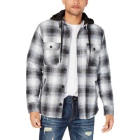 American Rag Men’s Plaid Hooded Shirt Jackets, Black/White, Medium