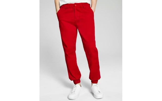  Men’s Button-Front Jogger Pants, Red, XX-Large