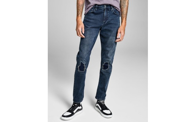  Mens Slim-Fit Maximum Stretch Destroyed Jeans, 34X32, Blue