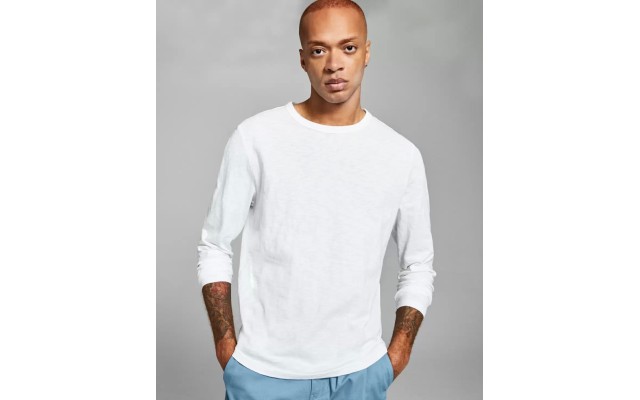  Men’s Slub Long-Sleeve T-Shirt, White, Medium