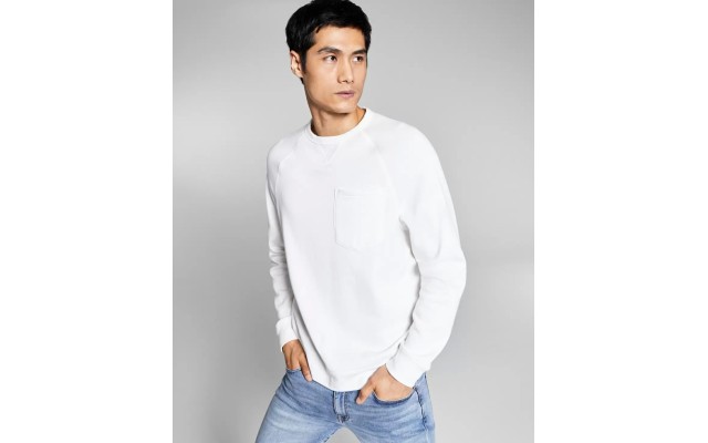  Mens Solid Fleece Sweatshirts, Off-White, Large
