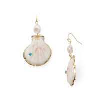 Aqua Half Shell & Cultured Freshwater Pearl Drop Earrings