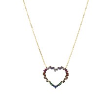 Aqua Heart Rainbow Pendant Necklace In Gold-plated Sterling Silver 16″