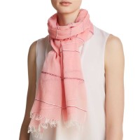 Aqua Women’s Embroidered Striped Oblong Scarves, Pink