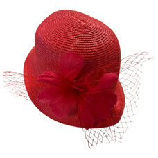 August Hat Company Cloche W/feather And Net, Red