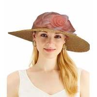 August Hat Company Fine Millinery Bow & Feather Accented Mesh Straw Hat, Pink