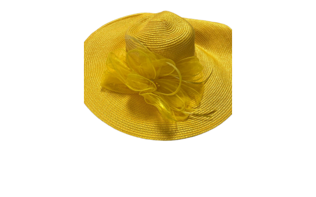  Fine Millinery Wide Brim Adjustable Organza Bow, Yellow