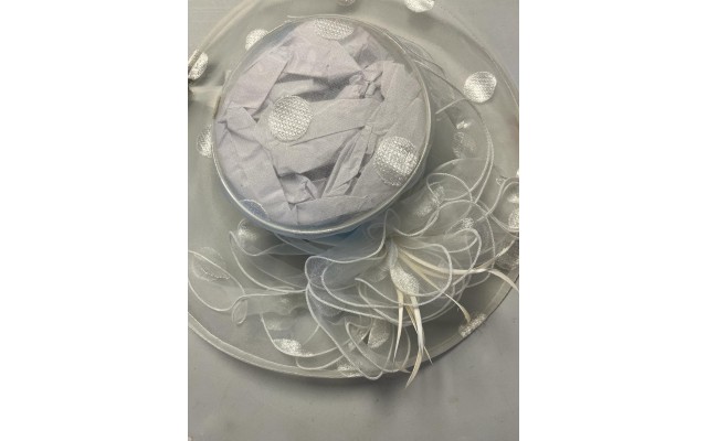  Organza Dot Widebrim Hat, Ivory
